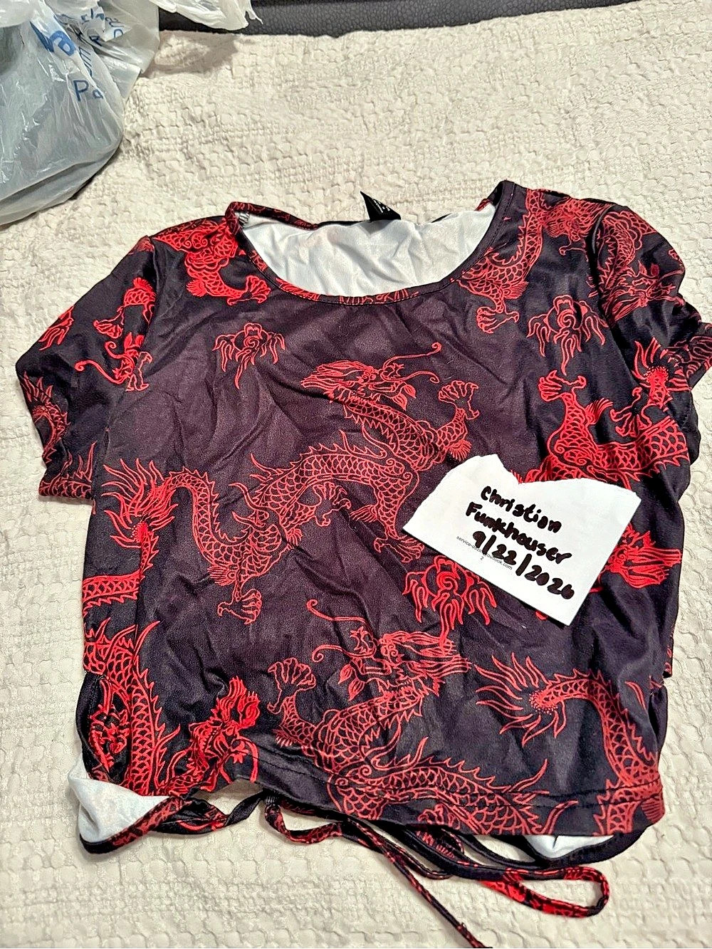 PrettyLittleThing Black Red Dragon Mesh Sheer Crop Top